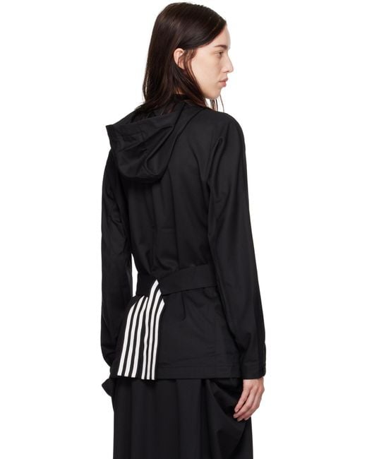 Y-3 Black Refined Wool Hooded 3-Stripes Jacket