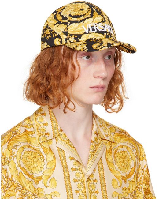 メンズ Versace &ゴールド バロッコ ロゴ ベースボールキャップ Yellow