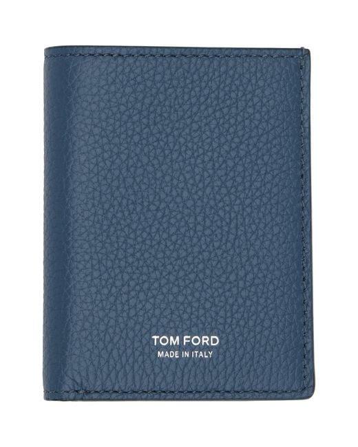 Tom Ford Blue Grain Leather Folding Card Holder for men
