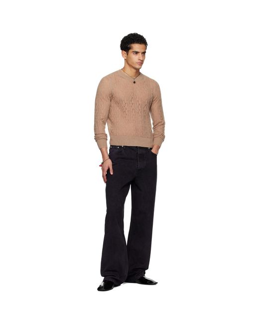 Dries Van Noten Black Taupe Lace Stitch Alpaca Sweater for men