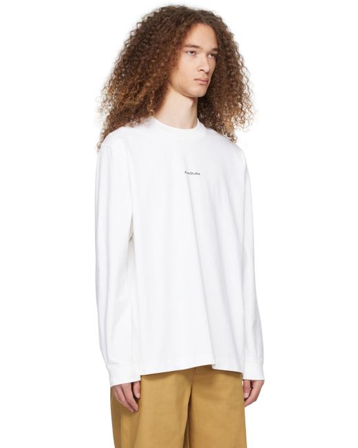 Acne White Printed Long Sleeve T-shirt for men
