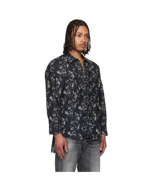 R13 Black Shredded Seam Ruffle Shirt for men