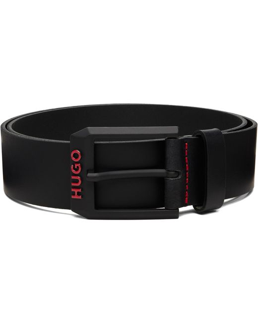 HUGO Black Italian Leather Belt for men