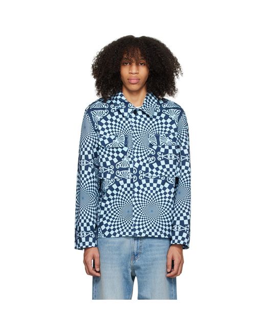 Bluemarble Blue Folk Checkerboard Jacket for men