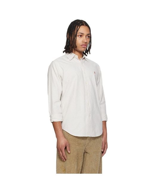 Polo Ralph Lauren White Classic Fit Gingham Oxford Shirt for men