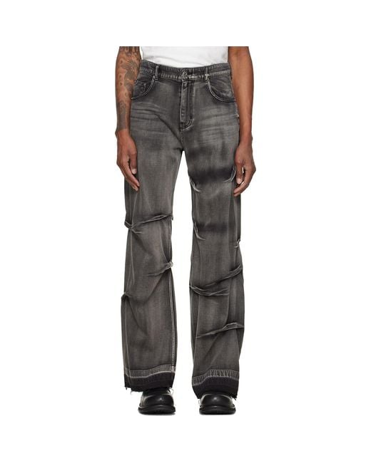 we11done Gray Multi-Tuck Denim Jeans for men
