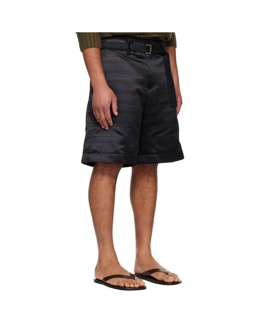 Sacai Black Horizontal Stripe Shorts for men