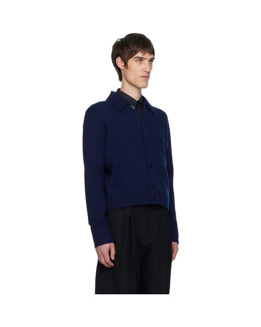 Dries Van Noten Blue Wool Cardigan for men