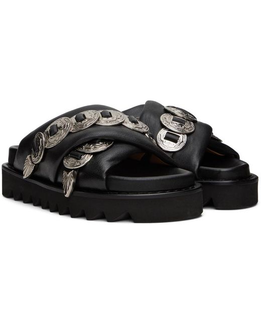 Toga Black Ssense Exclusive Cross Strap Flat Sandals