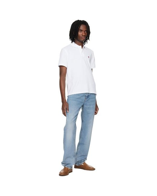 AMI White Cotton Ami De Coeur Polo for men