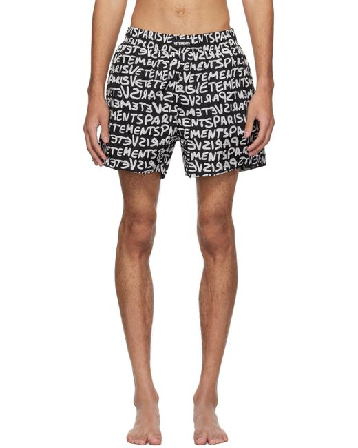 Vetements Black Printed Swim Shorts for men
