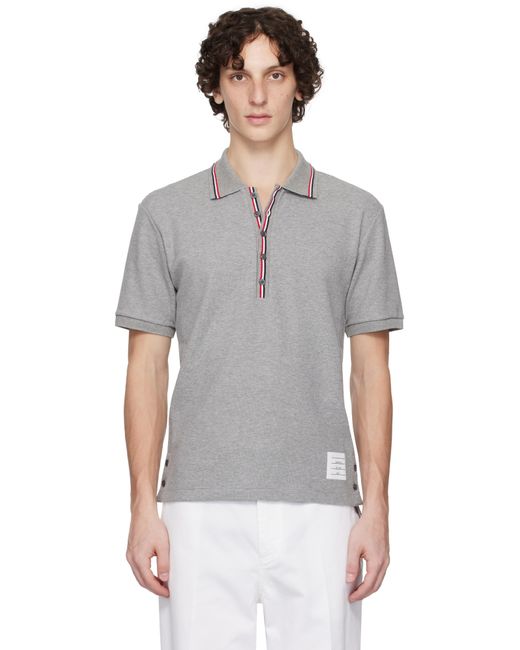 メンズ Thom Browne グレー コットン ワッフル リブカフ ニットポロシャツ Black