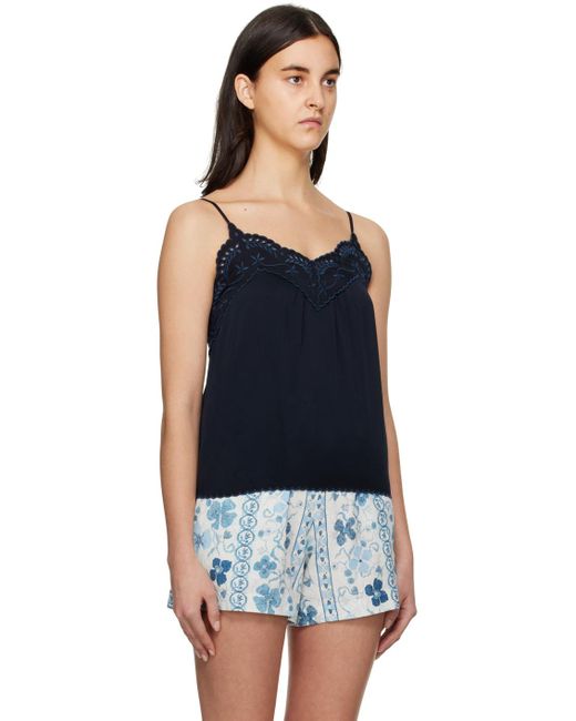 See By Chloé Black Navy Embroidered Tank Top