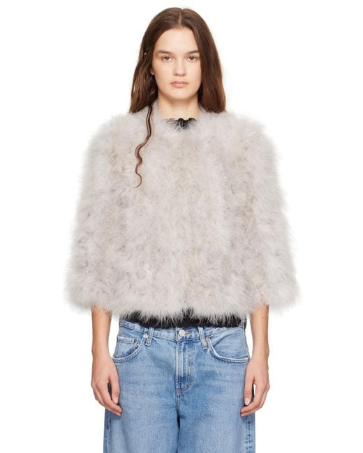 Yves Salomon White Cropped Feather Jacket Silk Lining