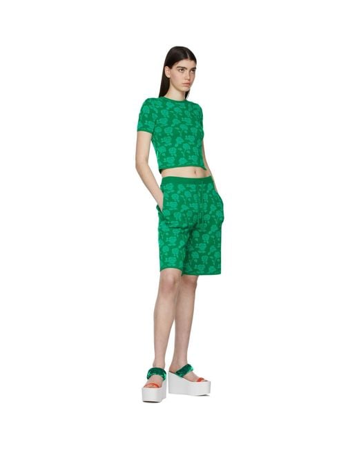 Pushbutton Green Polyester Shorts