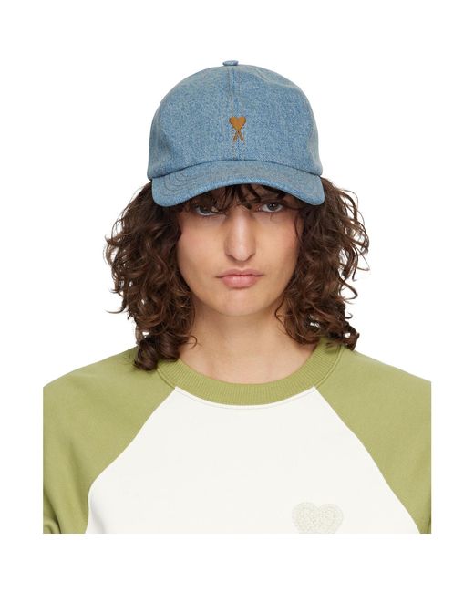 AMI Green Denim Ami De Coeur Embroidery Cap