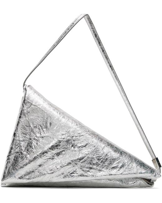 Sac triangulaire prisma argenté en cuir Marni en coloris Gray