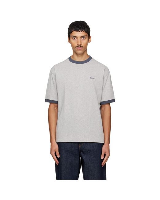Boss Gray Embroidered-Logo T-Shirt for men