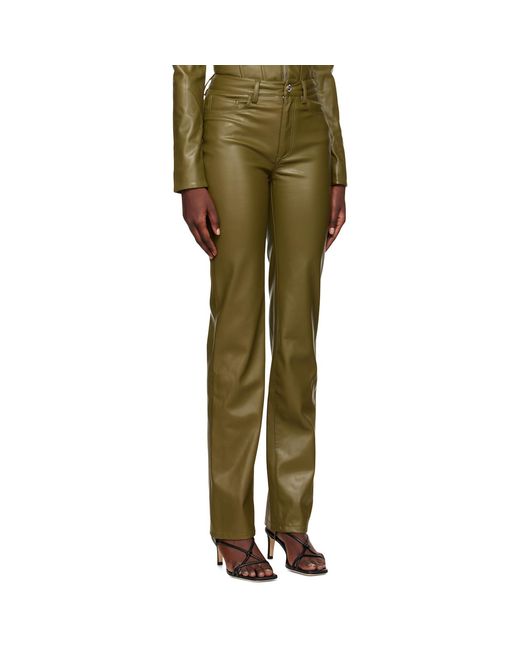 Staud Green Khaki Chisel Faux-leather Pants