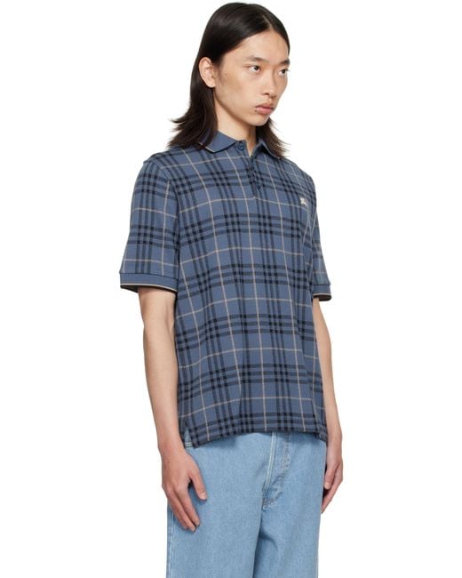 Burberry Blue Check Cotton Polo for men