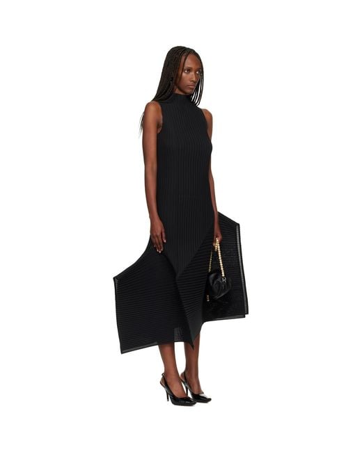 Issey Miyake Black Fold Pleats Midi Dress