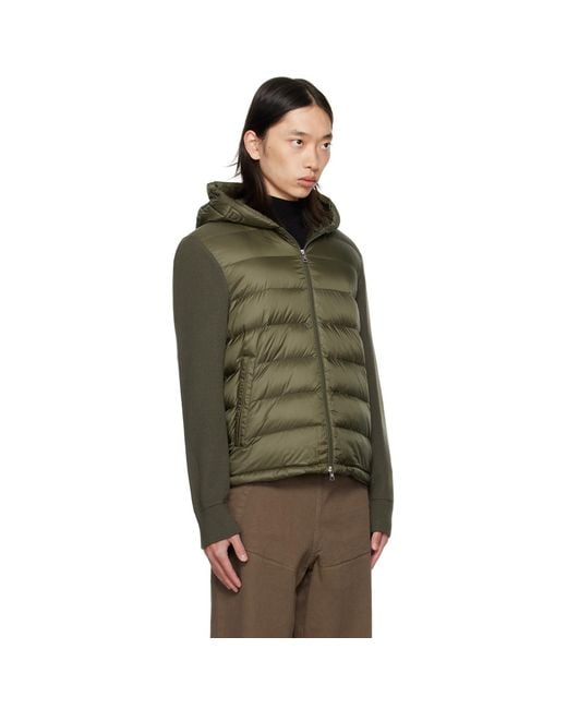 Moncler Green Khaki Padded Wool Zip-Up Down Hoodie for men