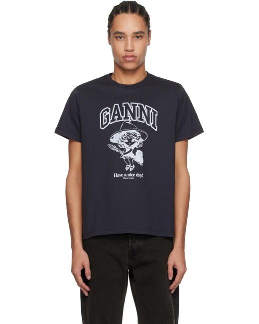 メンズ Ganni ブラック Basic Cotton Witch リラックス Tシャツ Black