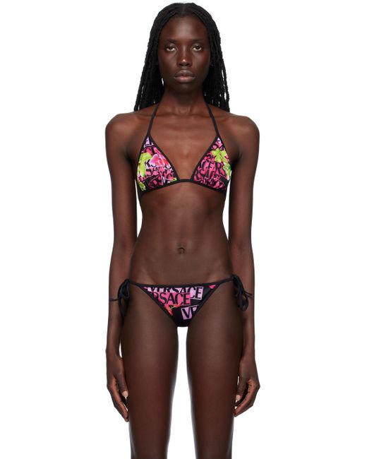 Versace Black Multicolor Printed Bikini Top