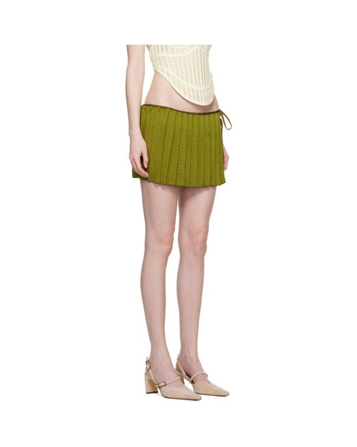 Isa Boulder Green Pleated Reversible Miniskirt