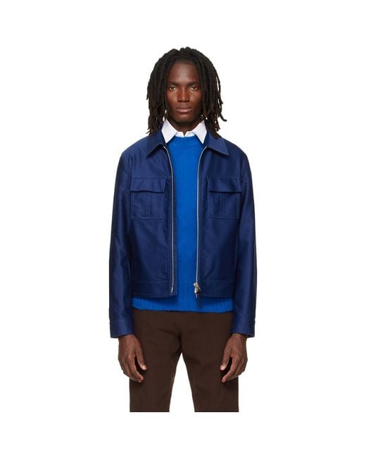 Tom Ford Blue Cotton Satin Blouson Jacket for men