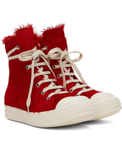Rick Owens Red Unshaved Sneakers