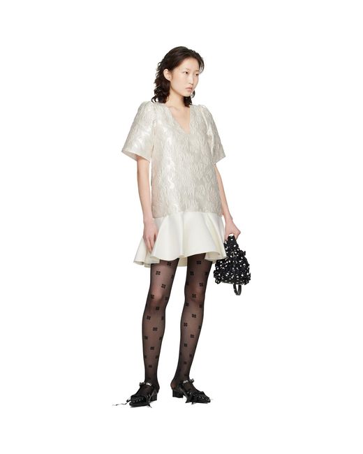 Ganni Black Off- Satin Cloque Minidress