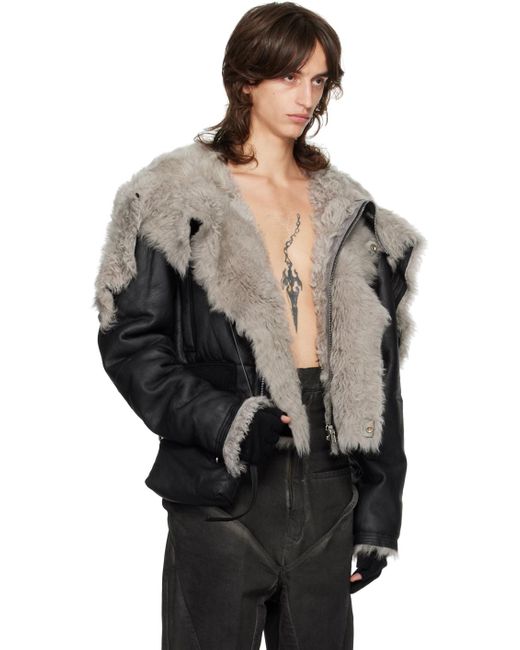 Rick Owens Porterville Cropped Alice Shearling Parka in Black for