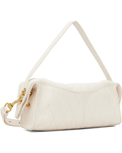 Balmain White Off- Small Pulse Smooth Topstitched Leather Bag