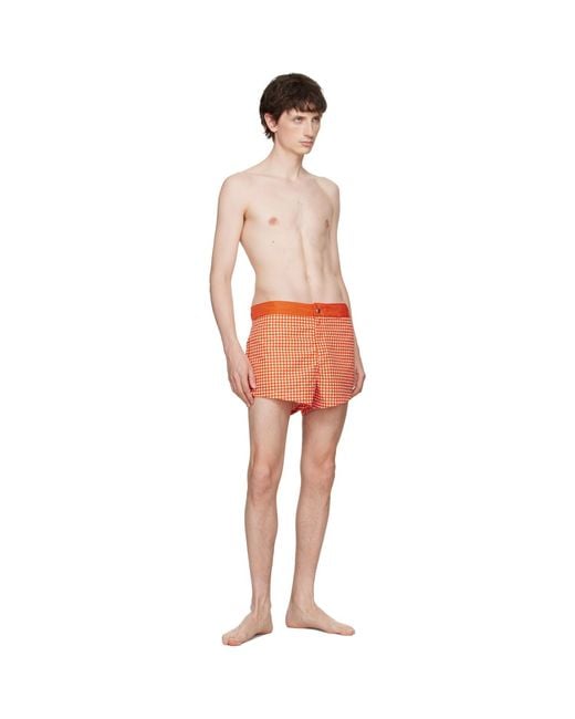 Jean Paul Gaultier Orange Gingham Swim Shorts for men