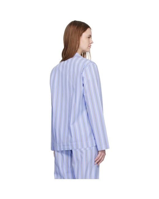 Tekla Blue Poplin Long-Sleeved Pyjama Shirt