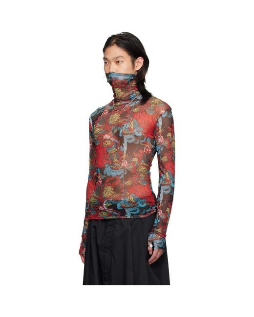 Lu'u Dan Red Masked Mesh Turtleneck for men