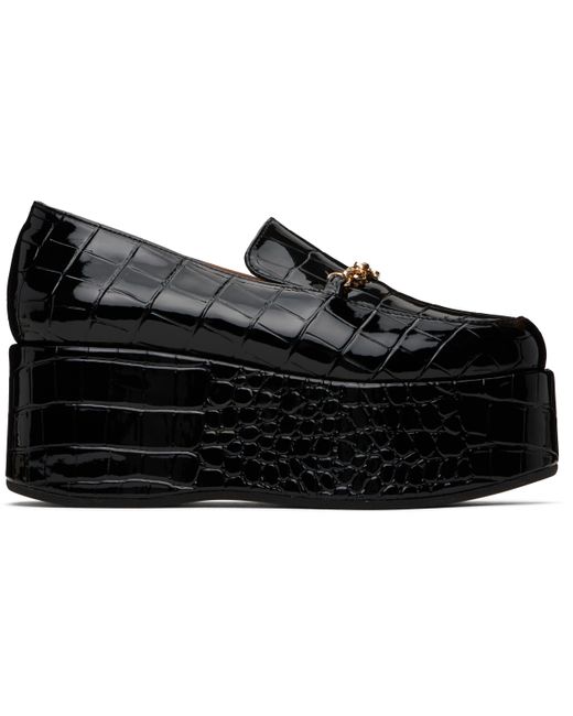 Ganni Black Patent Croco Butterfly Chain Platform Loafers