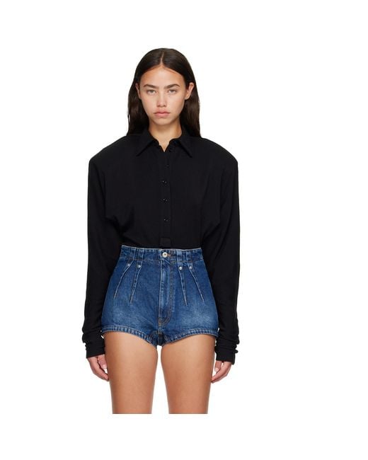Mugler Black Batsleeves Polo Bodysuit