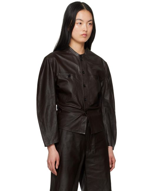 Lemaire Black Curved Sleeve Leather Jacket