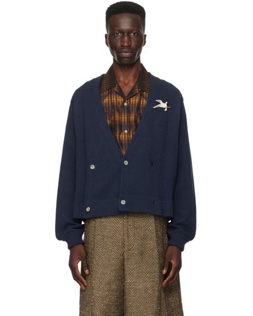 Bode Blue Double-breasted Cardigan for men