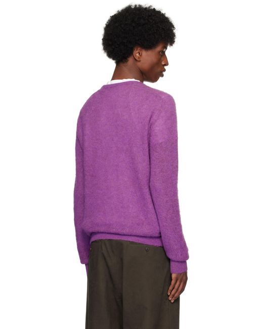 Auralee Purple Baby Suri Alpaca Sheer Knit Sweater for men