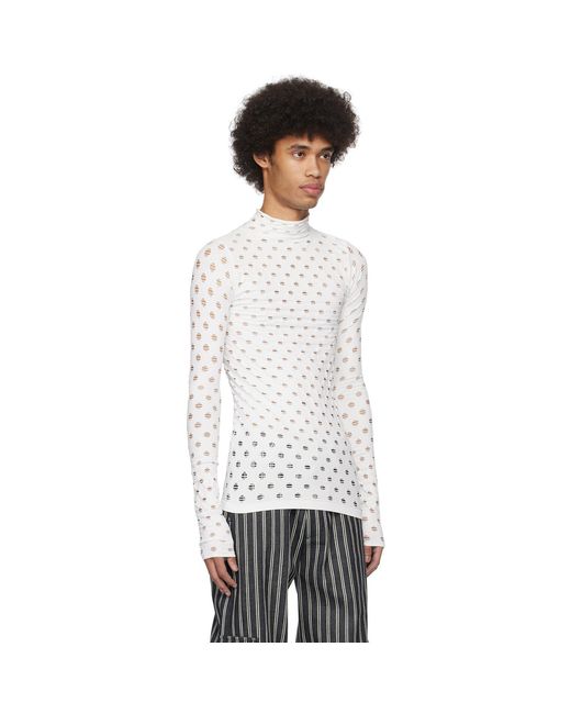 Maisie Wilen White Perforated Turtleneck for men