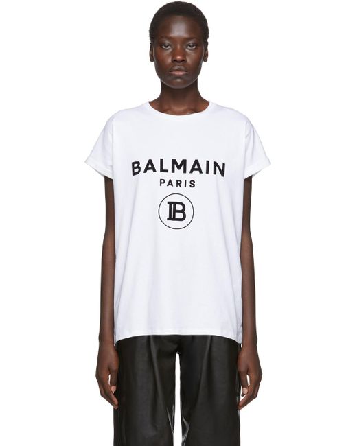 Balmain ホワイト フロック ロゴ T シャツ Black