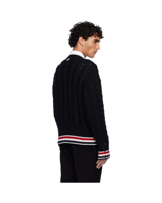 Thom Browne Black Merino Baby Cable Stitch Rwb Stripe Cardigan for men