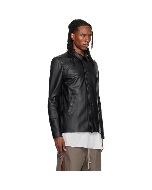 Rick Owens Black Buttoned Brad Leather Jacket for men