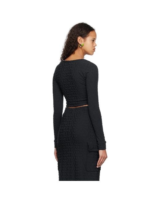 Sunnei Black Allover Long Sleeve T-shirt
