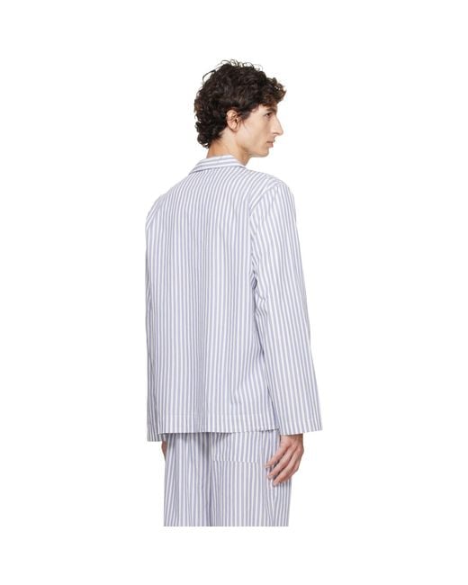 Tekla Blue Poplin Long-Sleeved Pyjama Shirt for men
