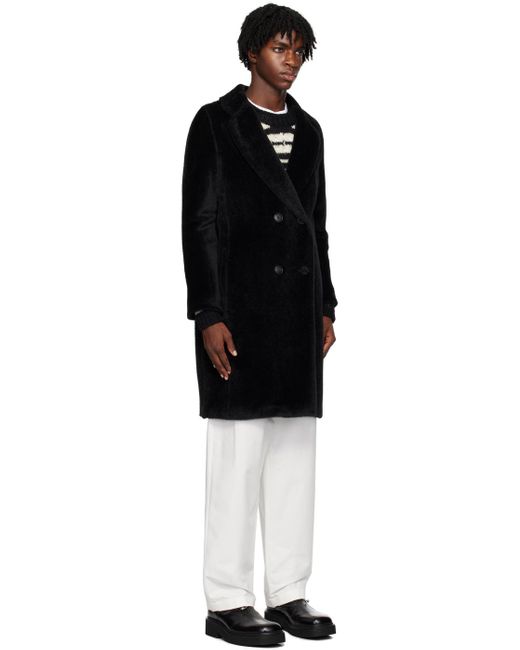 Manteau noir en fourrure synthétique à double boutonnage Max Mara pour homme en coloris Black