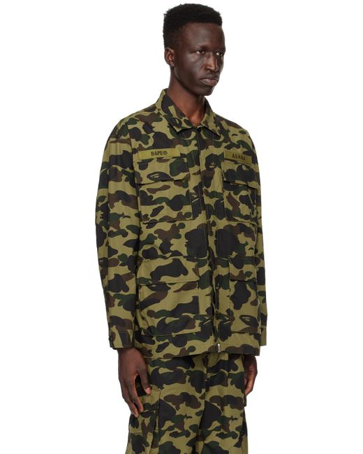 A Bathing Ape Black 1st Camo Military Shirt for men